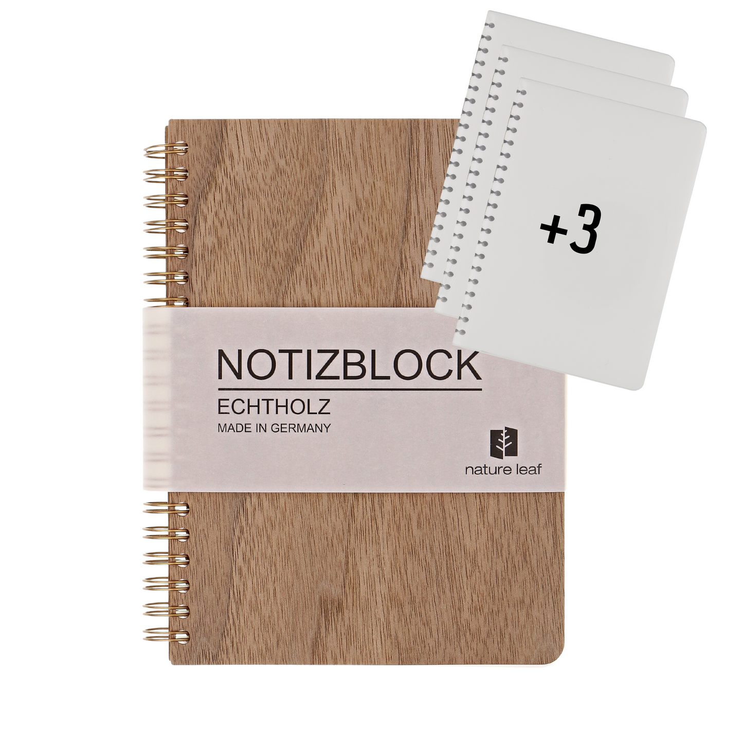 Vielschreiber Set | Notizblock aus Holz Nuss | 200 Seiten inkl. 3x Nachfüllung